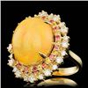 Image 2 : 14k Yellow Gold 10.00ct Opal 1.00ct Diamond Ring