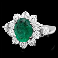 14k White Gold 1.50ct Emerald 1.75ct Diamond Ring