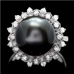 14k White Gold 12mm Pearl 0.50ct Diamond Ring