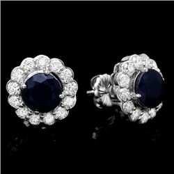 14k Gold 3.70ct Sapphire 1.5ct Diamond Earrings