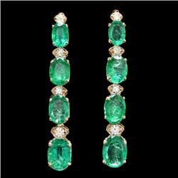 14k Gold 6.5ct Emerald .35ct Diamond Earrings