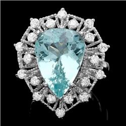14k Gold 8.05ct Aquamarine 1.49ct Diamond Ring