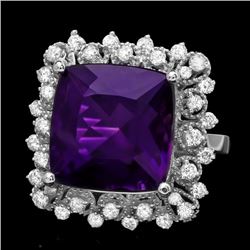 14k Gold 9.70ct Amethyst 0.80ct Diamond Ring