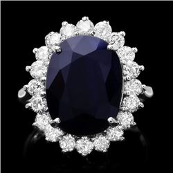 14k Gold 7.30ct Sapphire 1.30ct Diamond Ring
