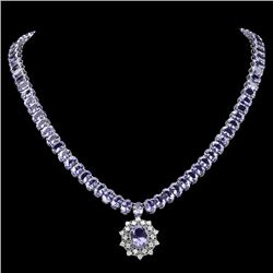 14k Gold 65.5ct Tanzanite 1.00ct Diamond Necklace
