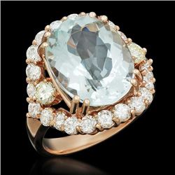 14K Gold 8.00ct Aquamarine 2.05ct Diamond Ring