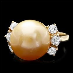 14k Yellow Gold 14mm Pearl 0.80ct Diamond Ring