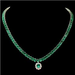 14k Gold 41.75ct Emerald 0.95ct Diamond Necklace