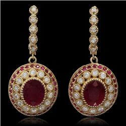 14K Gold 6.70ct Ruby 1.20ct Diamond Earrings