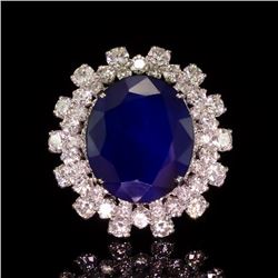 14K Gold 12.29ct Sapphire 3.85ct Diamond Ring