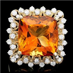 14k Gold 12.00ct Citrine 1.00ct Diamond Ring