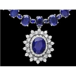 14k Gold 87ct Sapphire 2.50ct Diamond Necklace