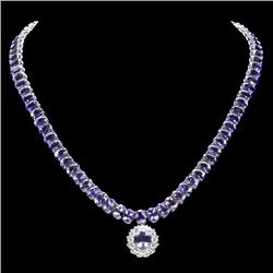 14k W Gold 76ct Tanzanite 1.70ct Diamond Necklace