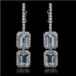 14k Gold 6.70ct Aquamarine & 2.15ct  Diamond Earrings