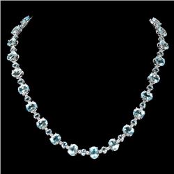 14k Gold 49ct Aquamarine 2.40ct Diamond Necklace