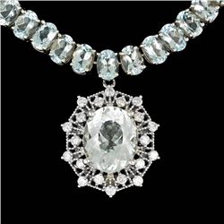 14k Gold 61ct Aquamarine 1.40ct Diamond Necklace