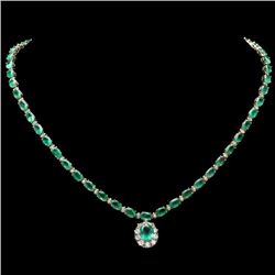 14k Gold 24ct Emerald 2.00ct Diamond Necklace