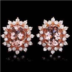 14k Rose 5ct Morganite 1.25ct Diamond Earrings
