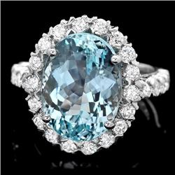 14k Gold 7.70ct Aquamarine 1.27ct Diamond Ring