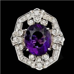 14k Gold 7.50ct Amethyst 2.60ct Diamond Ring