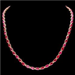 14k Gold 25.00ct Ruby 1.20ct Diamond Necklace