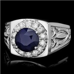 14k Gold 2.5ct Sapphire .60ct Diamond Mens Ring