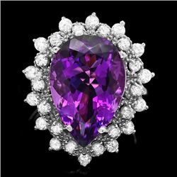 14k Gold 7.40ct Amethyst 0.95ct Diamond Ring
