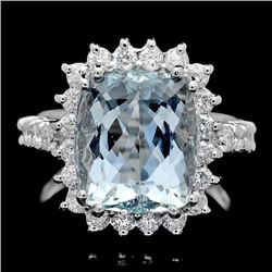 14k Gold 6.00ct Aquamarine 1.00ct Diamond Ring
