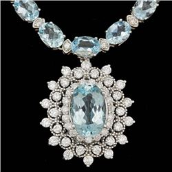14k 33.5ct Aquamarine 3.10ct Diamond Necklace