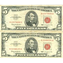 1963 $5 VG/XF Red Seal Note Lot of 2