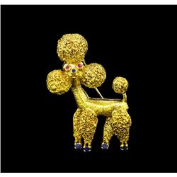 18KT Yellow Gold 0.47 ctw Sapphire and Ruby Poodle Brooch