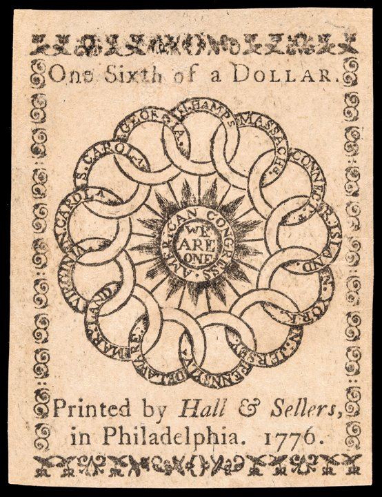 Fugio Note Bold 1776 Continental Congress $1/6 FUGIO Design Note