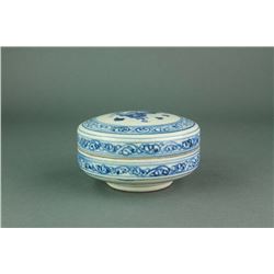 Chinese B&W Porcelain Round Box Qing Period