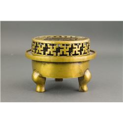 Chinese Bronze Tripod Censer with Cover Qianlong