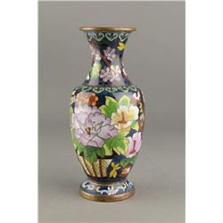 Chinese Navy Ground Cloisonne Vase Painted Flowers