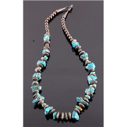 Navajo Silver Saucer Turquoise Nugget Necklace