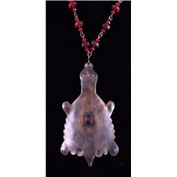 Hudson Bay Copper Turtle Effigy on Bead Necklace