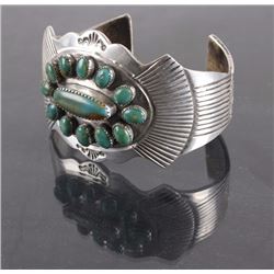 Sterling Navajo Bracelet With Turquoise Stones