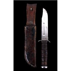 WWII USMC Kabar Knife w/ Leather Handle & Sheath