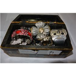 PAINTED BOX W/ BRACELETS & JEWELLERY