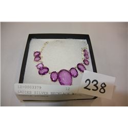 LADIES SILVER NECKLACE W/ PURPLE STONES