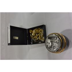 HUNGARIAN DISH & BOX OF CUFFLINKS, WATCHES, ETC