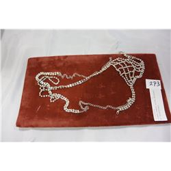 DOUBLE LENGTH SILVER NECKLACE W/ RHINESTONES