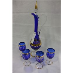 BLUE ART GLASS DECANTER SET