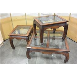 EASTERN STYLE GLASS TOP 3-PIECE COFFEE TABLE SET