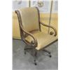 Image 1 : CARVED WOOD & LEATHER ROLLING ARMCHAIR