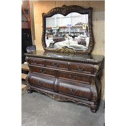 DESIGNER MARBLE TOP 2 PC DRESSER W/ MIRROR