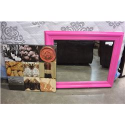 DECORATIVE WINE CANVAS & PINK MIRROR