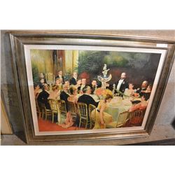 LARGE DINNER SCENE FRAMED PAINTING