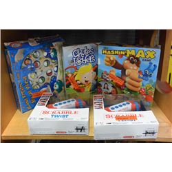 2 ELECTRONIC SCRABBLE GAMES & 3 BOARD GAMES